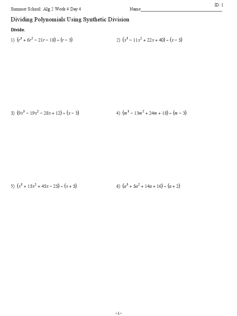 Foca Synthetic Div Practice Sheet | Pdf | Numerical Analysis | Algebra