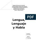 Lengua, Lenguaje y Habla