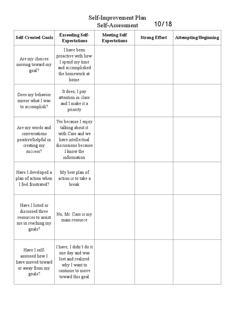Self-Improvement Progress Checklist | PDF | Career & Growth