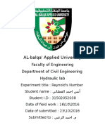 AL-balqa' Applied University: Faculty of Engineering Department of Civil Engineering Hydraulic Lab