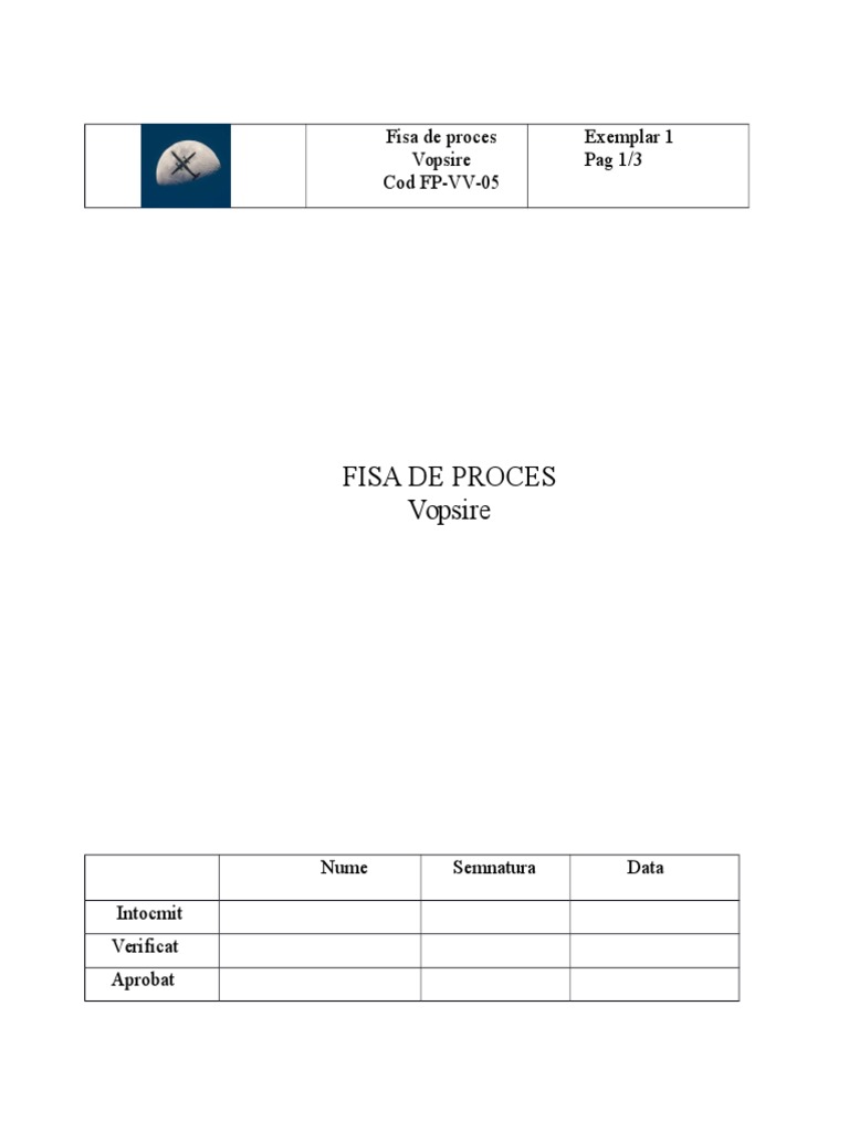 Fisa de Proces Model 1 | PDF