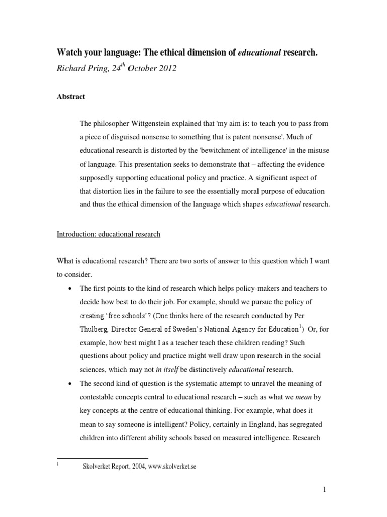 Ethics in Educational Research Language | PDF | Intention | Social Science