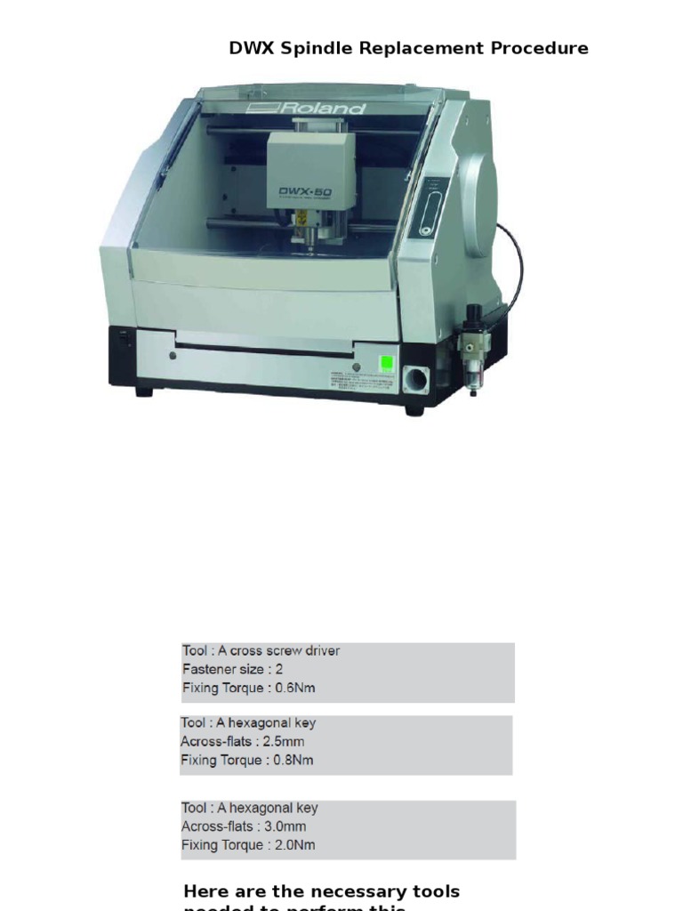 DWX-50 Spindle Replacement Guide | PDF | Screw | Tools