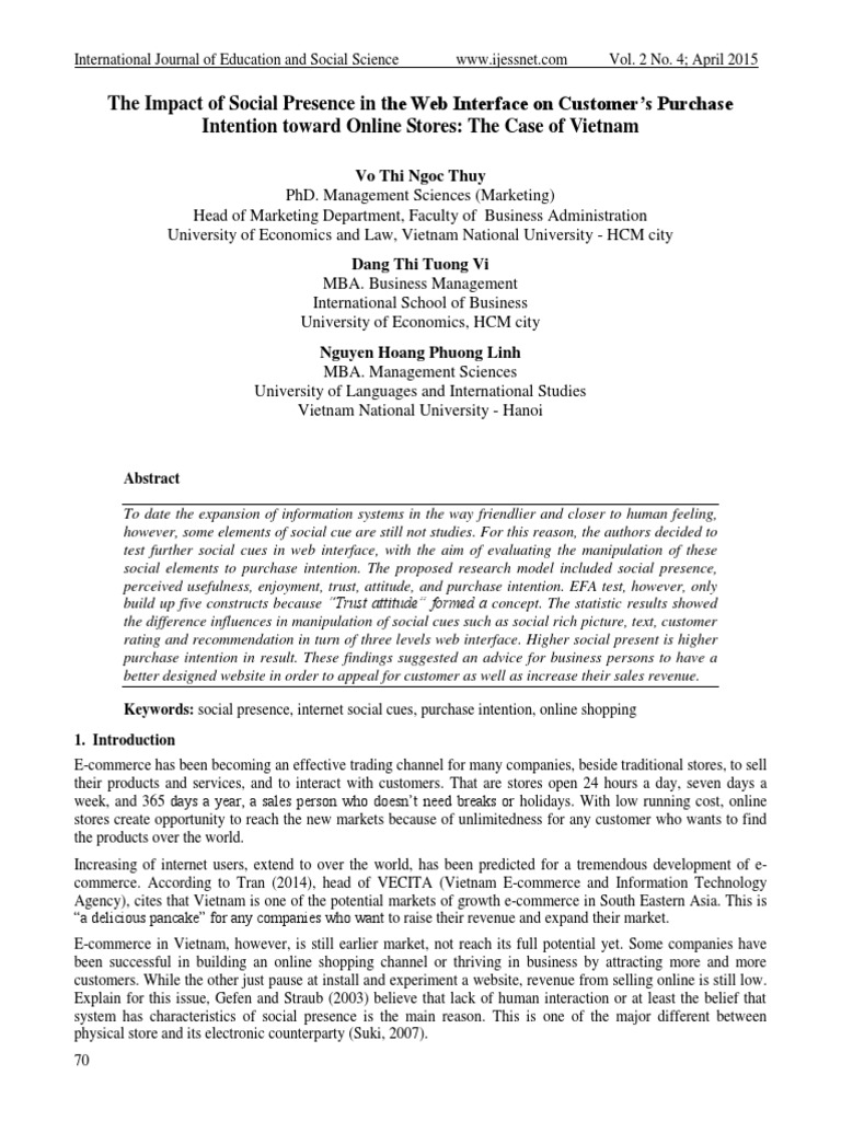 The Impact of Social Presence in The Web Interface On Customer's ...