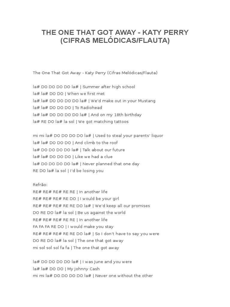 The One That Got Away Katy Perry (Cifras Melódicas/Flauta) Download