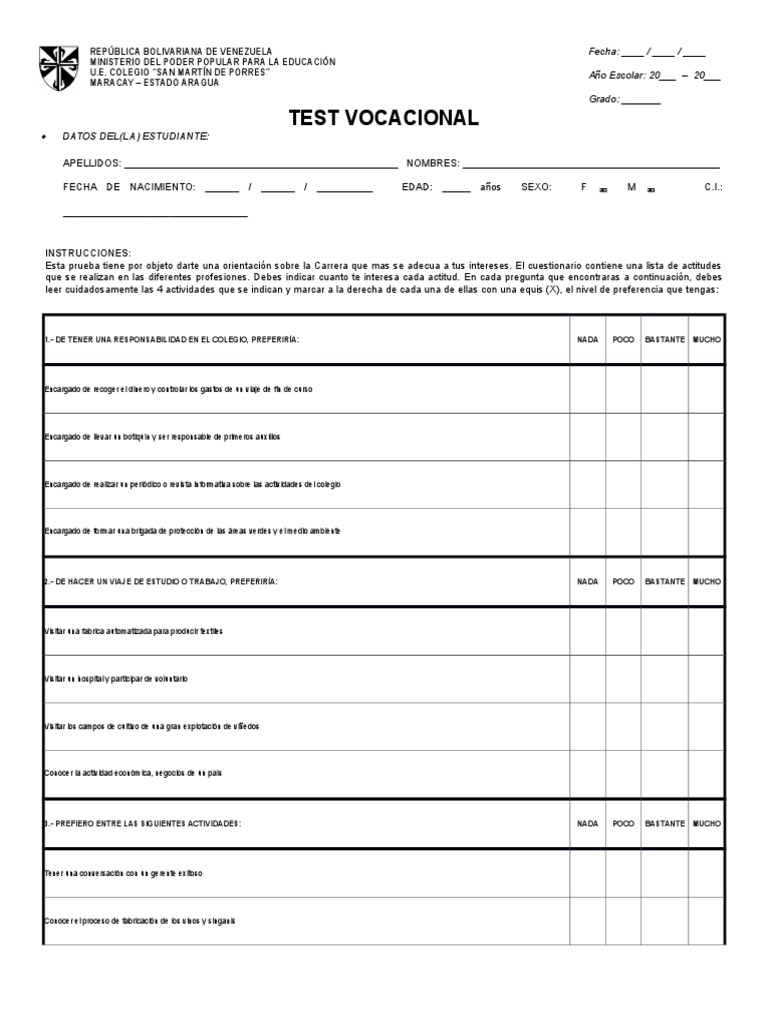 Test Vocacional | PDF | Ingeniería | Contabilidad