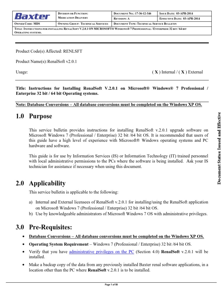RenalSoft Win 7 Installation Guide - 173612346 - TSB Rev A | PDF ...