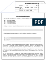 Avaliação de Língua Portuguesa. 4 Bimestre (1 Ano - E. M). P1