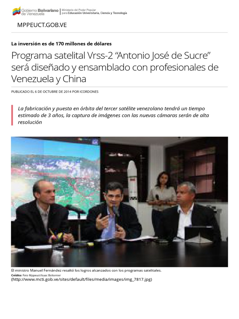 Lanzamiento del satélite Sucre (VRSS-2) | PDF | Televisión via satélite ...
