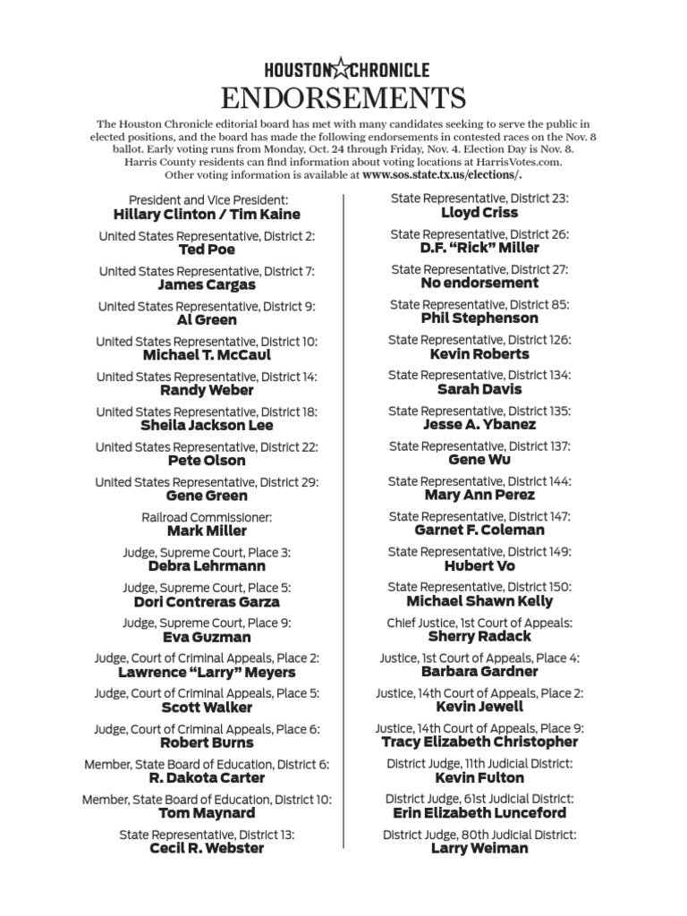 Printable Endorsements List | PDF | United States House Of Representatives | Judge