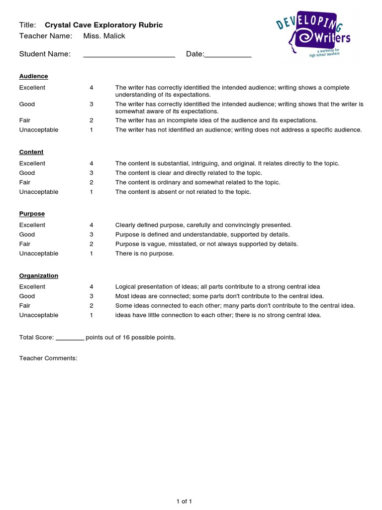 Crystal Cave Exploratory Rubric Guide | PDF | Career & Growth | Self ...