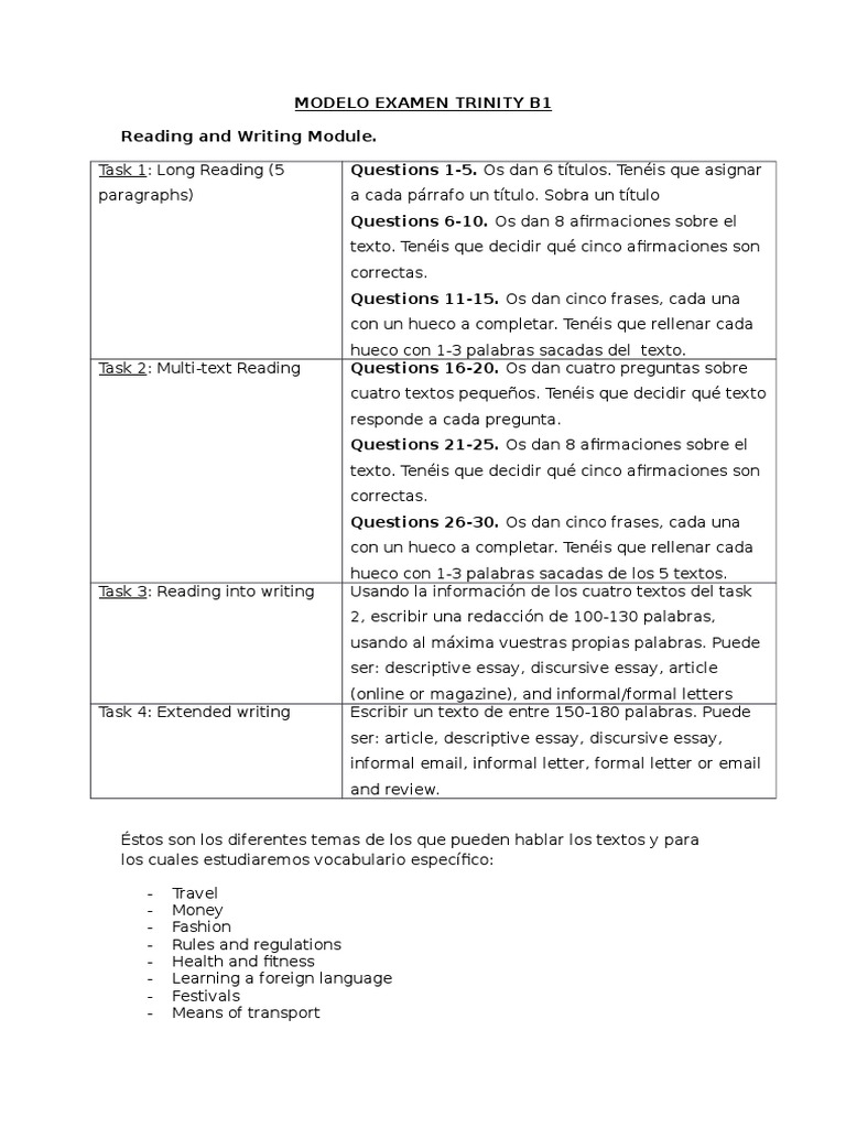 Modelo Examen Trinity | PDF