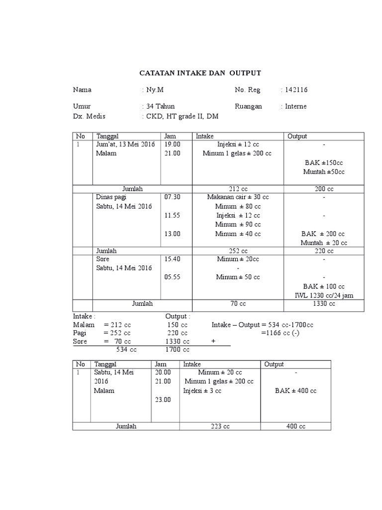 Catatan Intake Dan Output | PDF