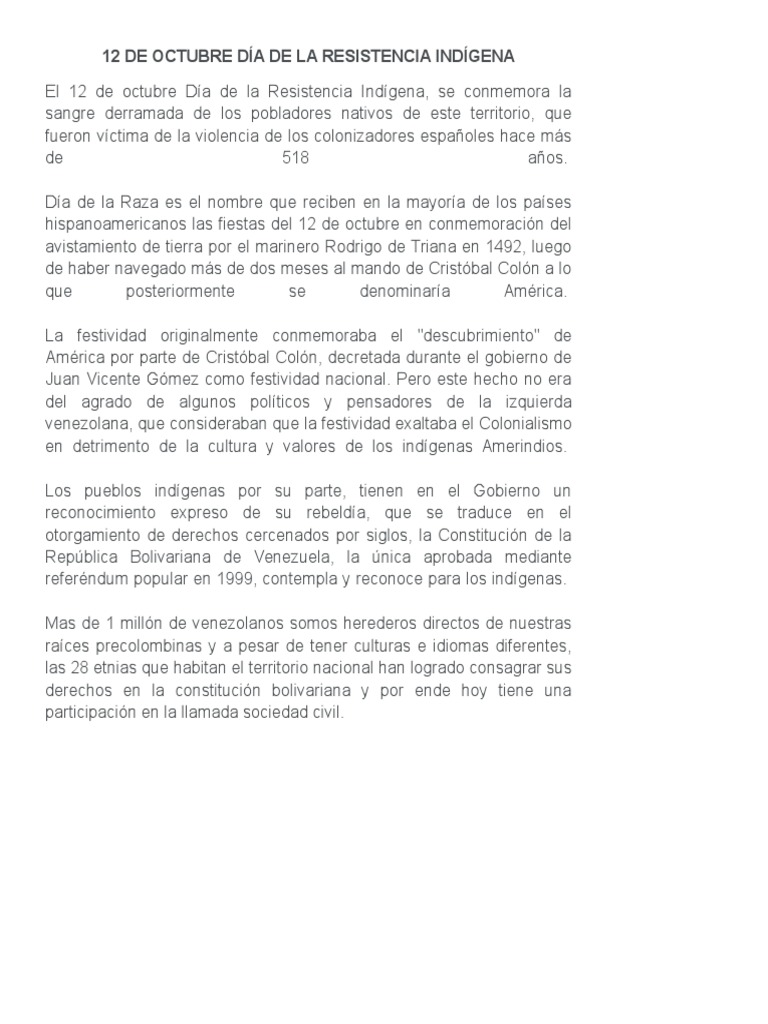 Resistencia Indígena: 12 de Octubre | PDF | Cristobal colon | Gente ...