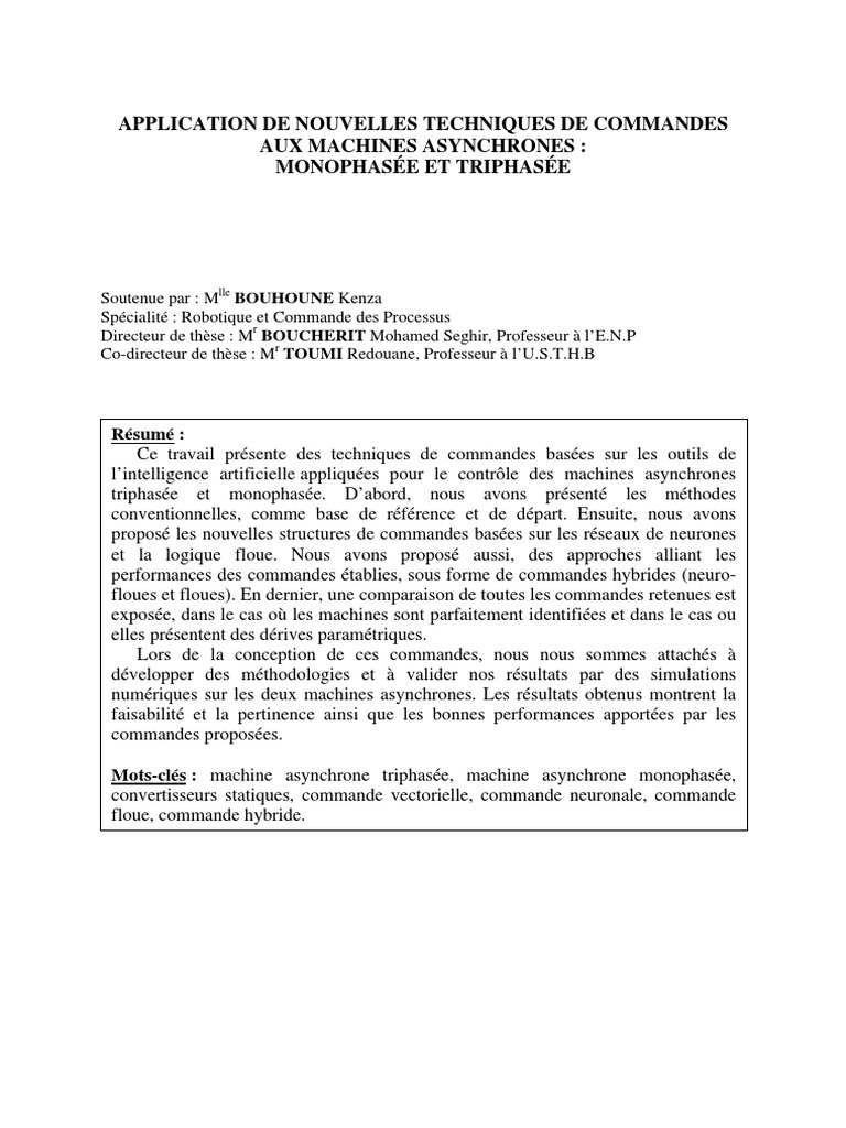 Résumé Mémoire Magister Bouhoune Kenza (1)  Electrical Engineering