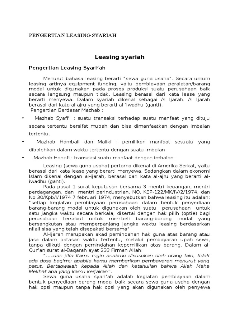 Bahan Pengertian Leasing Syariah