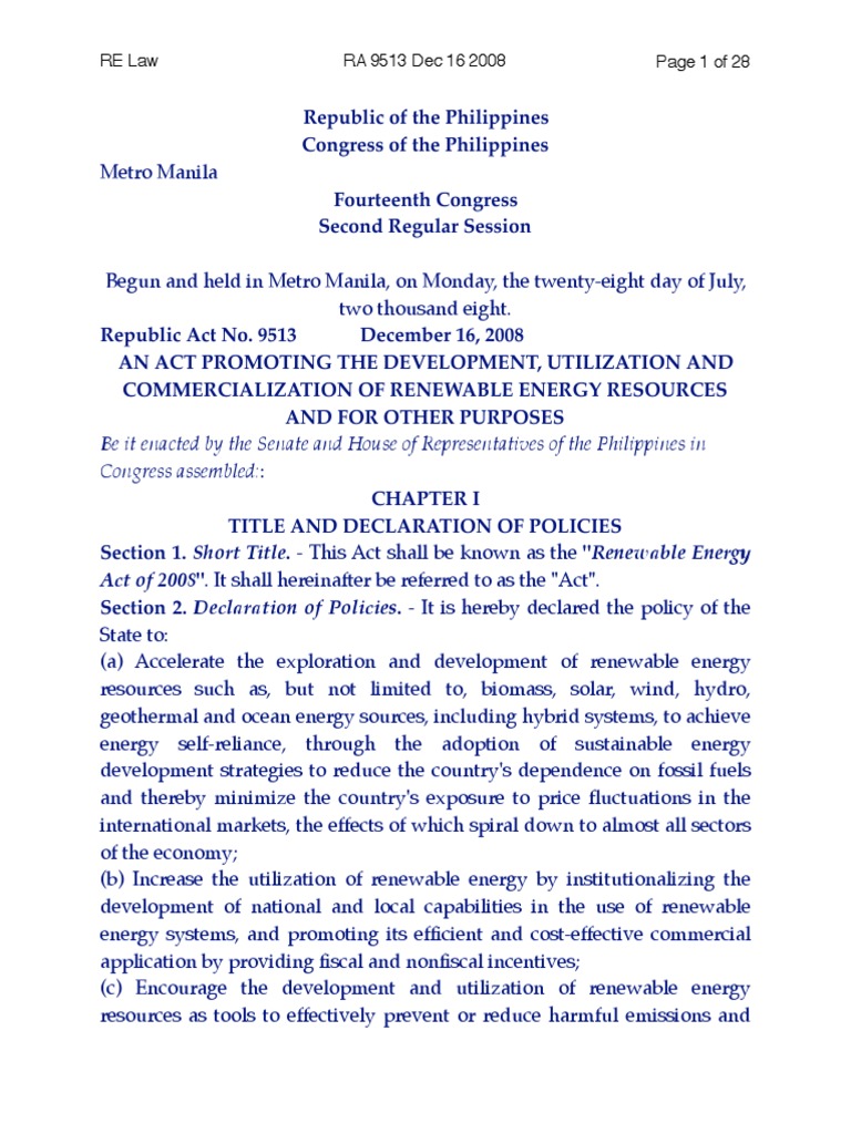 RE Law RA 9513 Value Added Tax Hydroelectricity