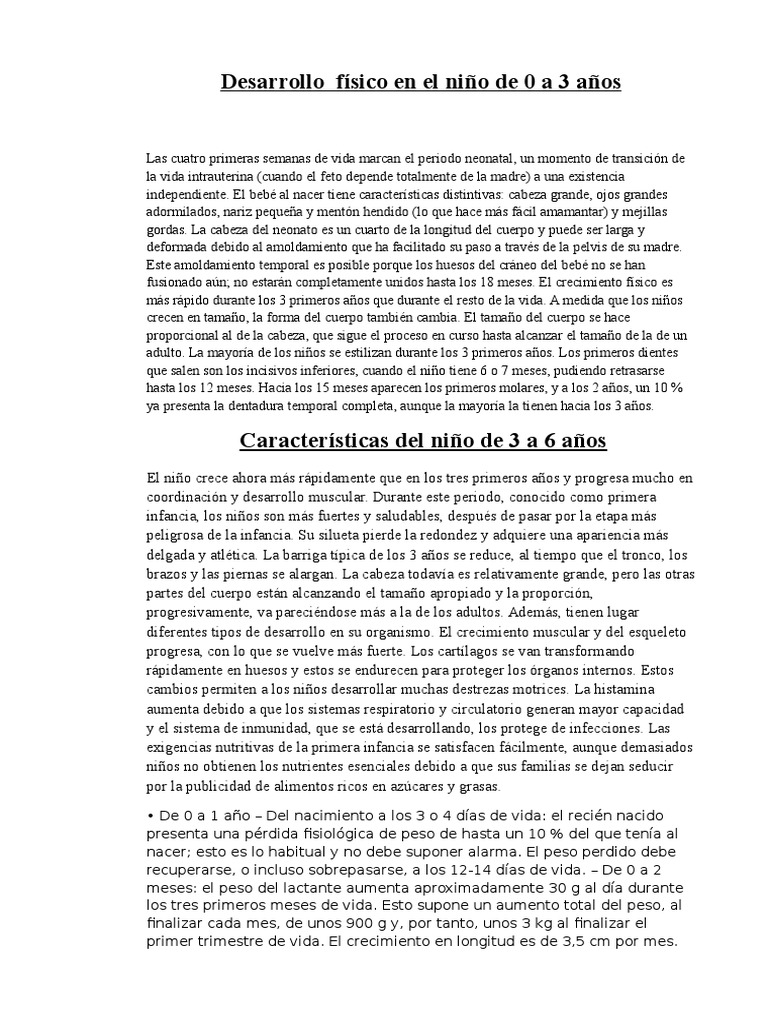 Desarrollo físico infantil: 0 a 3 años | PDF | Adultos | Nutrición