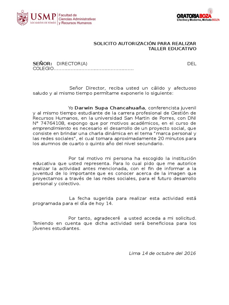 Solicitud Para Realizar Una Charla Pdf