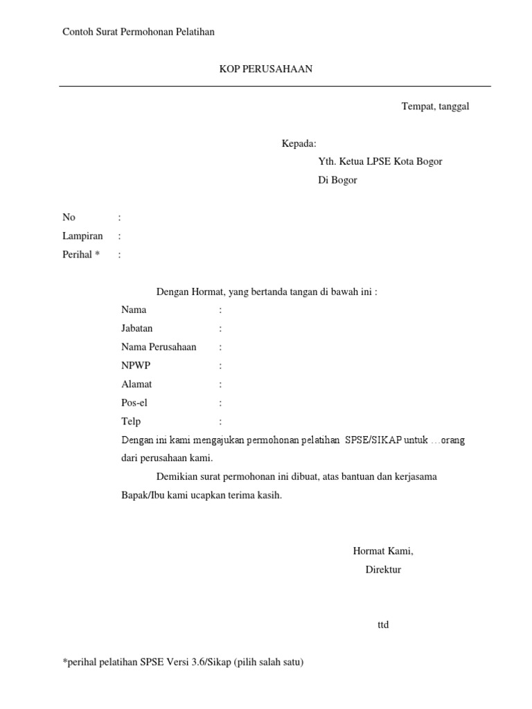 Contoh Surat Permohonan Pelatihan