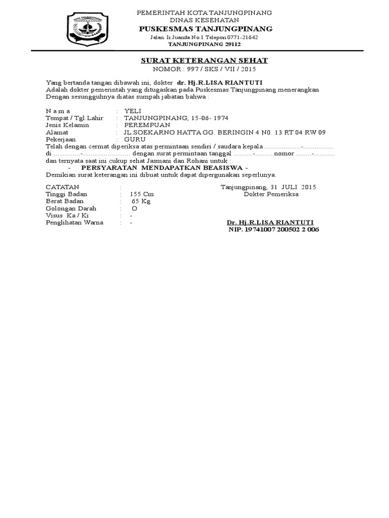 Surat Keterangan Sehat