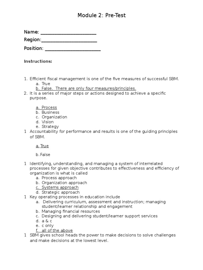 Pre Test Module 2 ANSWER KEY Revised 15 Nov 2015 CBT | PDF | Human ...