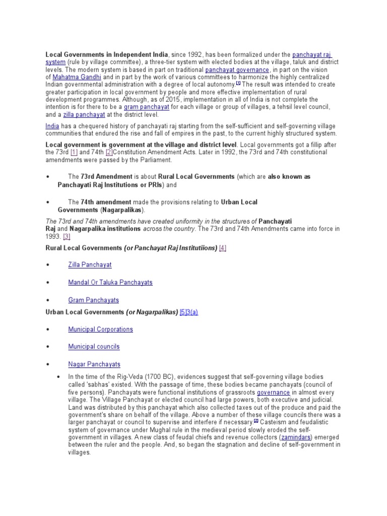 Evolution of Local Government in India | PDF | Government Information ...