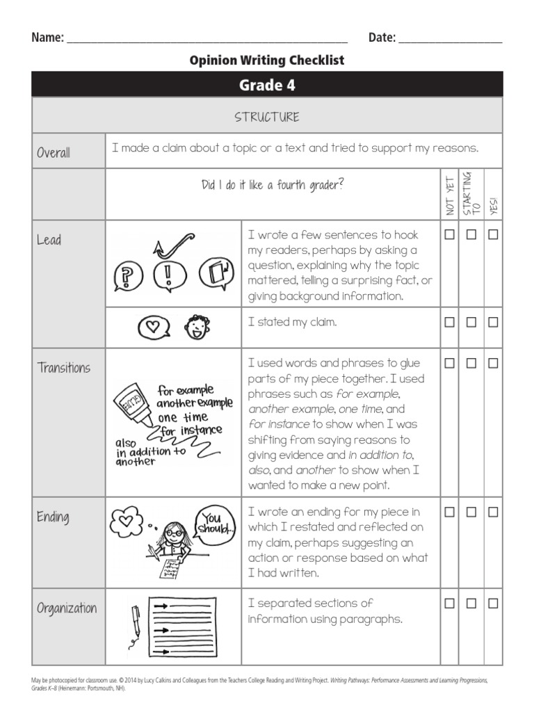 Grade 4 Opinion Writing Checklist With Pictures | PDF | Semiotics ...