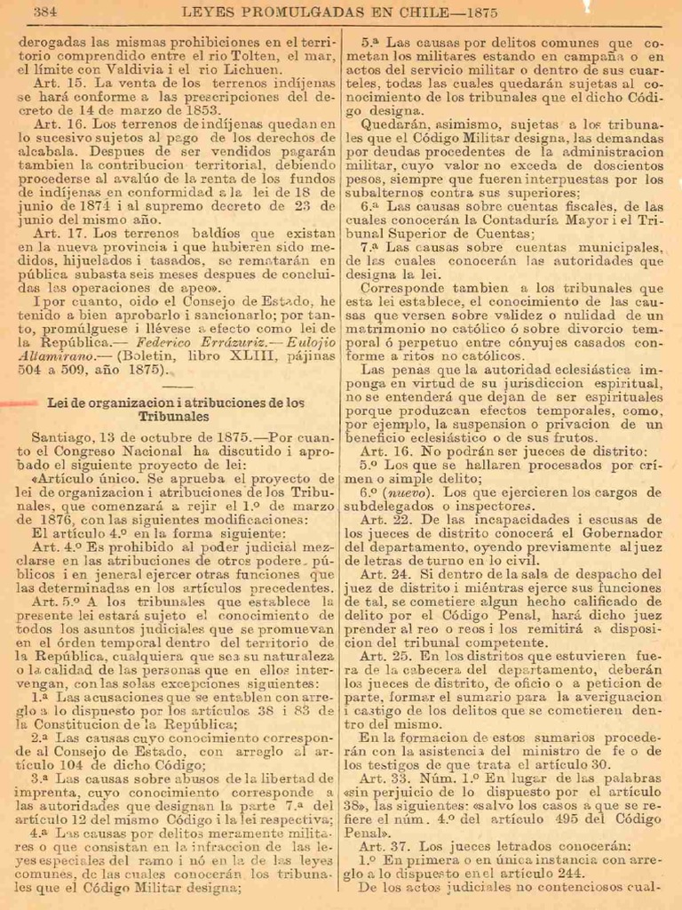 Ley de Organización y Atribuciones de Los Tribunales de 1875 Cortes