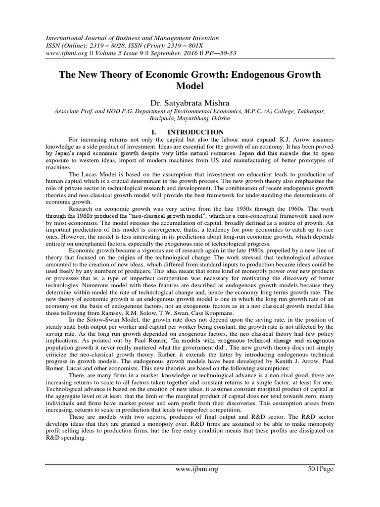 The New Theory Of Economic Growth Endogenous Growth Model Pdf