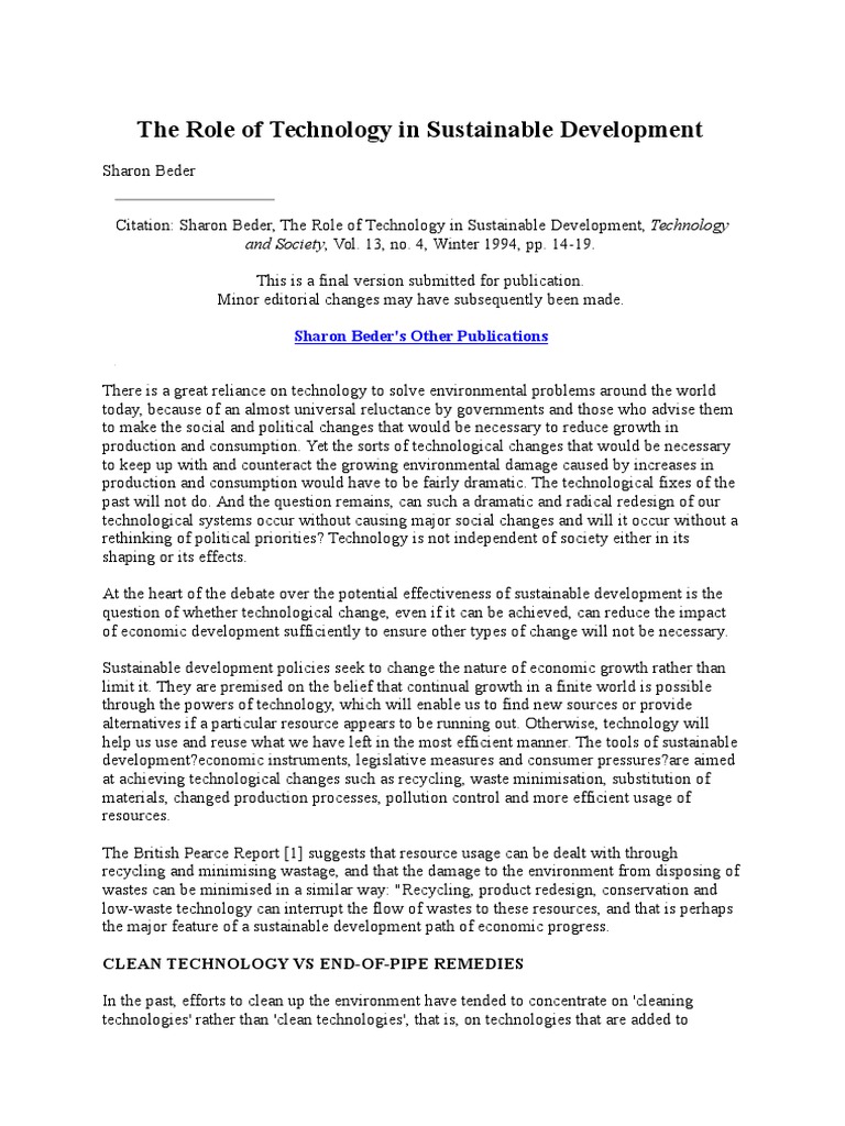 Technology's Role in Sustainable Development | PDF | Appropriate ...