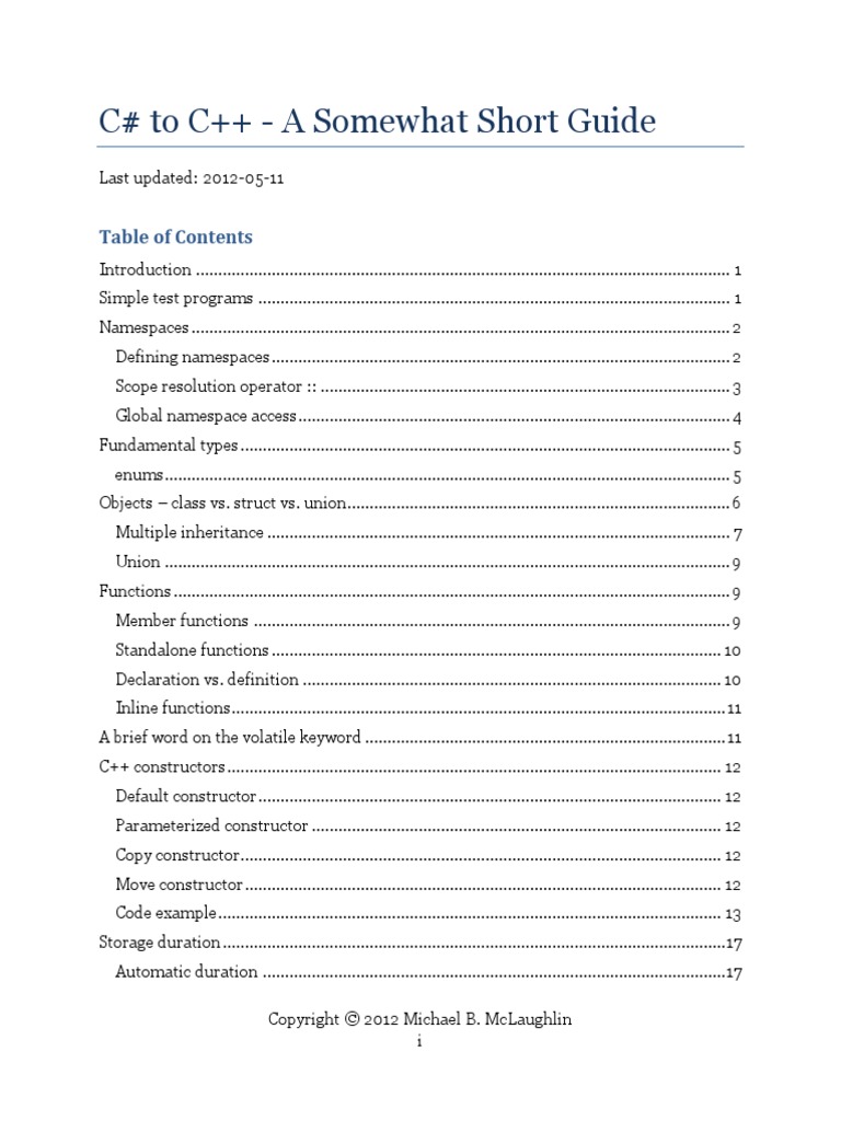 CsToCpp ASomewhatShortGuide PDF | PDF | Constructor (Object Oriented ...