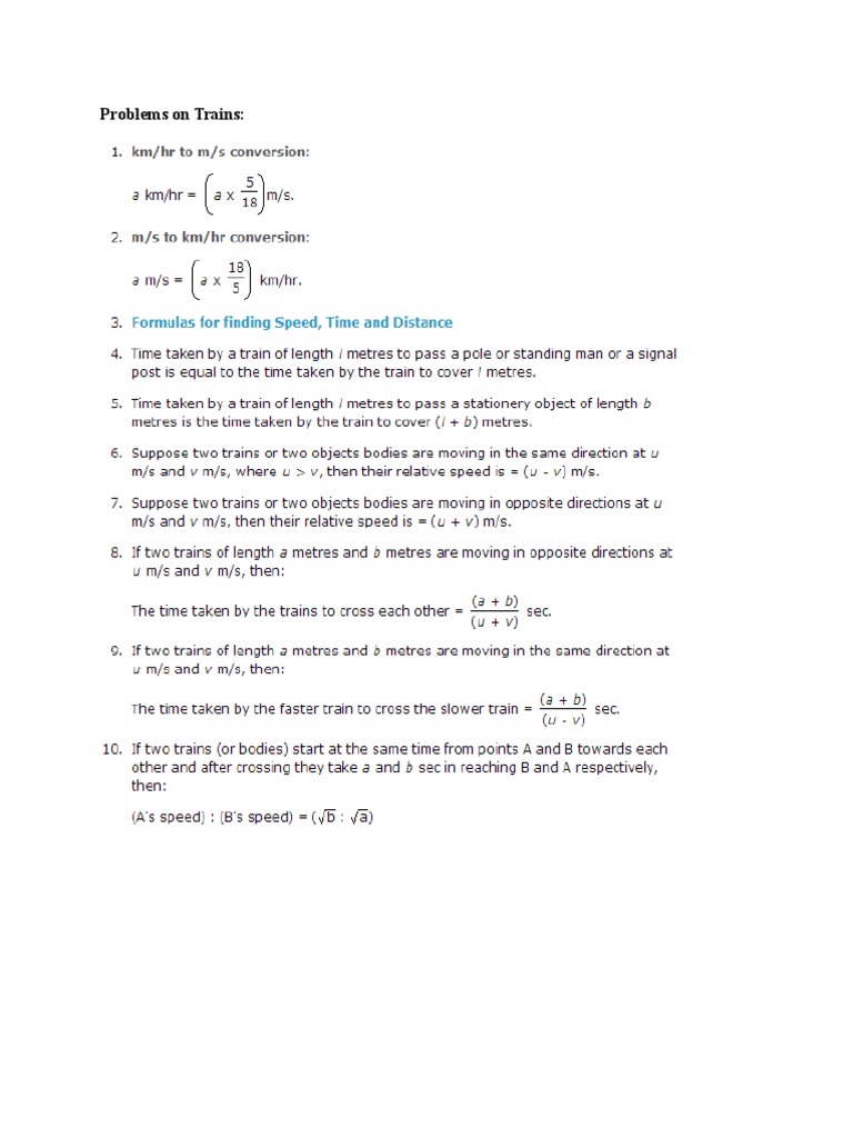 Problems On Trains | PDF | Teaching Methods & Materials