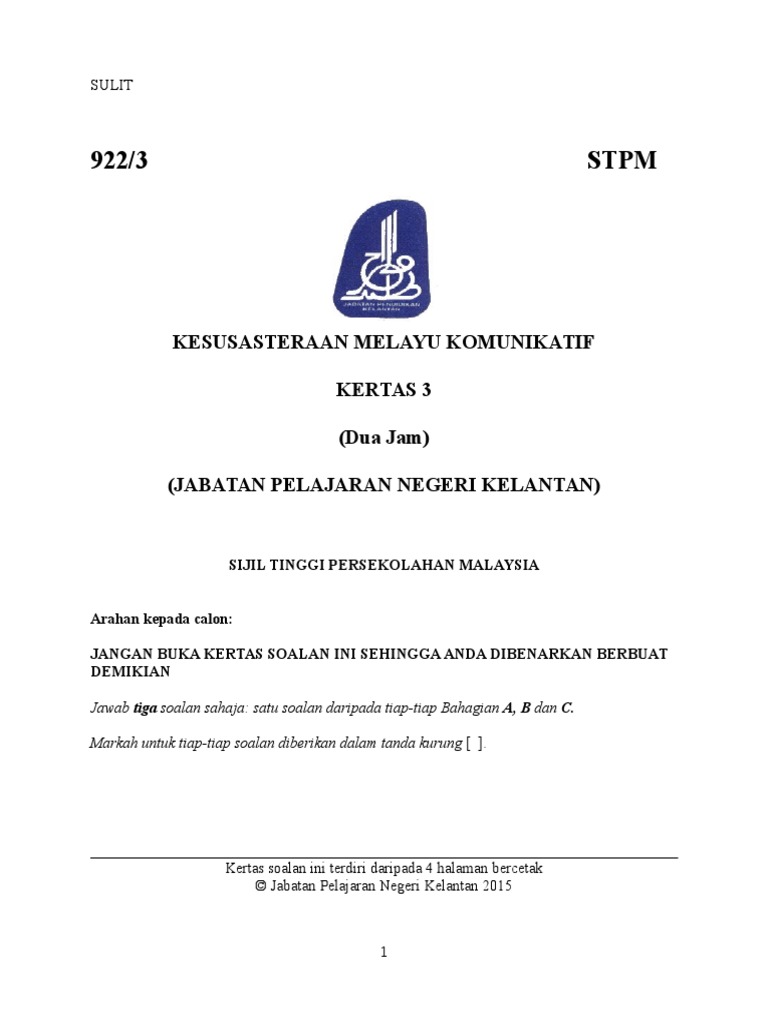 Soalan Kmk Penggal 3 Stpm 2015 Pdf
