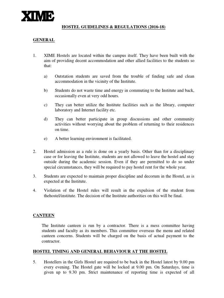 Hostel Guidelines Pdf Hostel