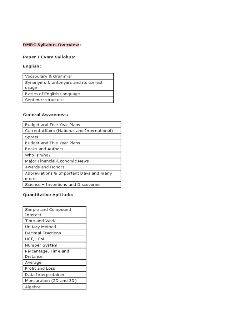 DMRC Exam Syllabus Guide | PDF | Career & Growth | Teaching Methods ...