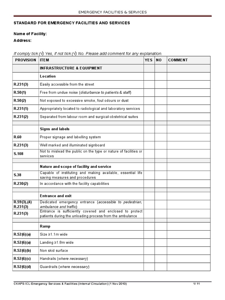 MoH Checklist 02A&E Emergency Medical Services Emergency Department