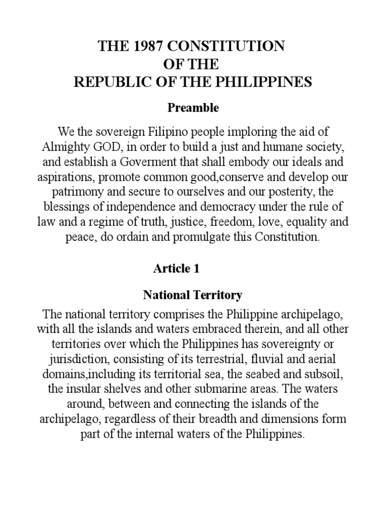 The 1987 Constitution of The Republic of The Philippines: Preamble ...