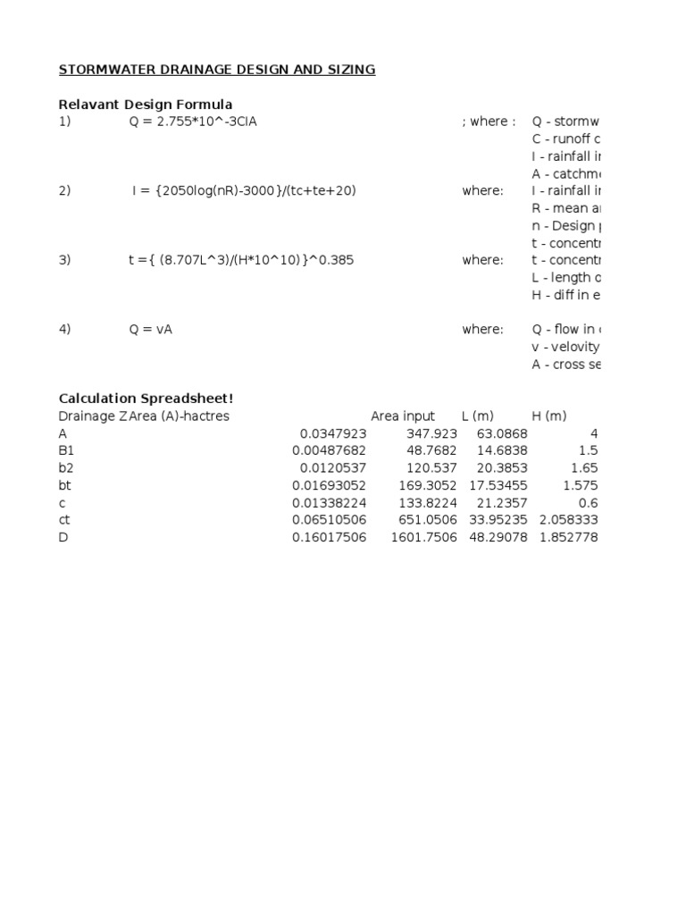 Stormwater Drainage Design Calculations | PDF | Technology & Engineering