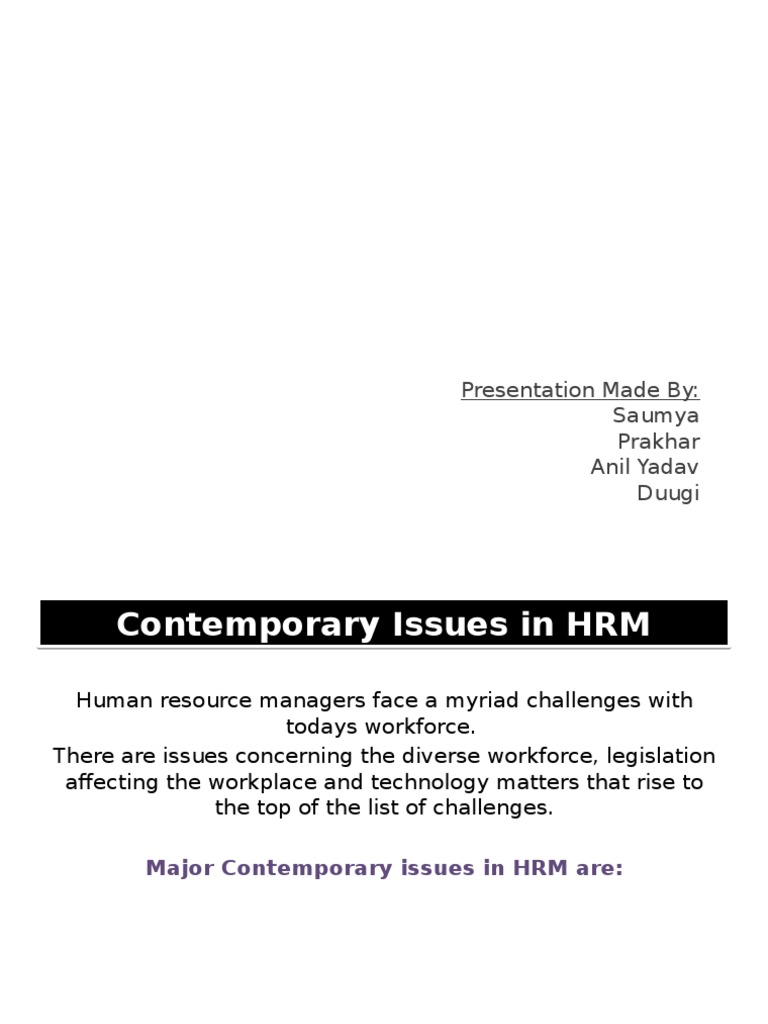 contemporary issues in managing human resources