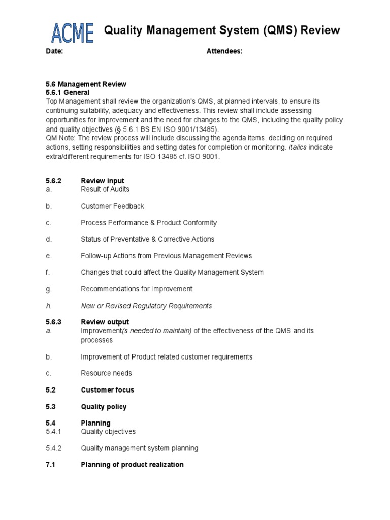 QMS Management Review Process Overview | PDF | Business | Finance ...