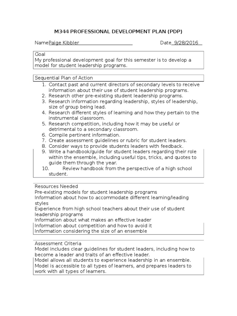 M344 Professional Development Plan (PDP) | PDF | Leadership | Classroom