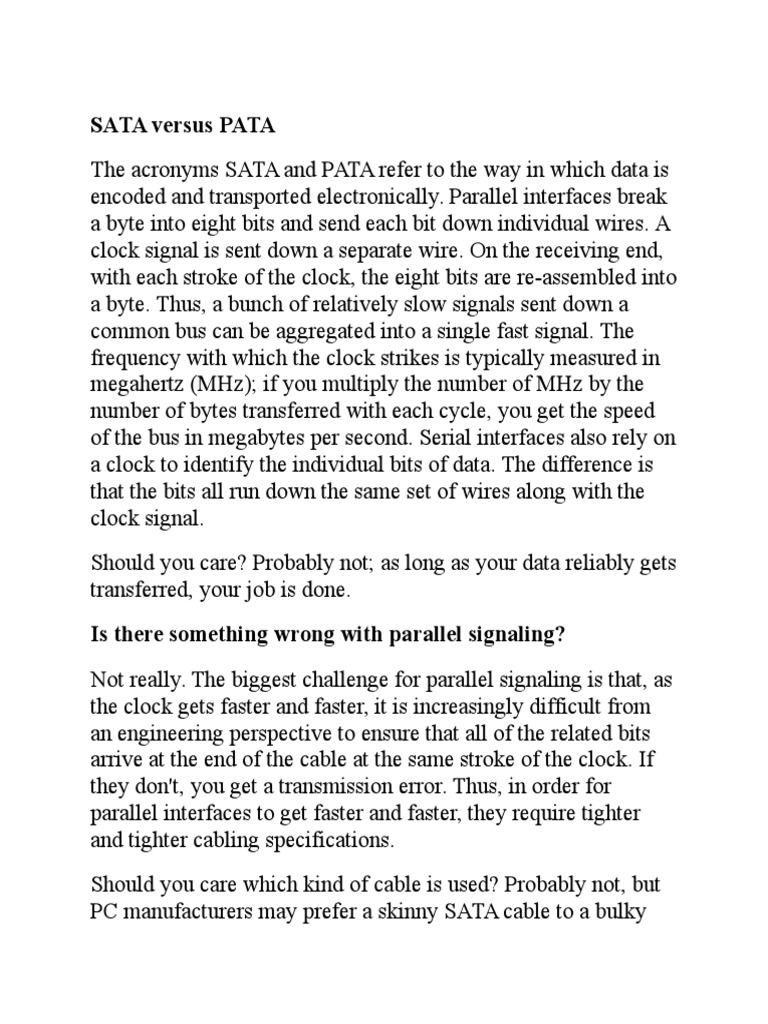 Sata Versus Pata | PDF | Computer Engineering | Computer Architecture
