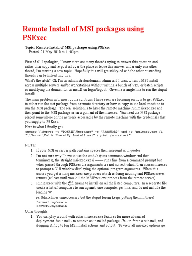 Remote MSI Installation with PSExec | PDF | Command Line Interface ...