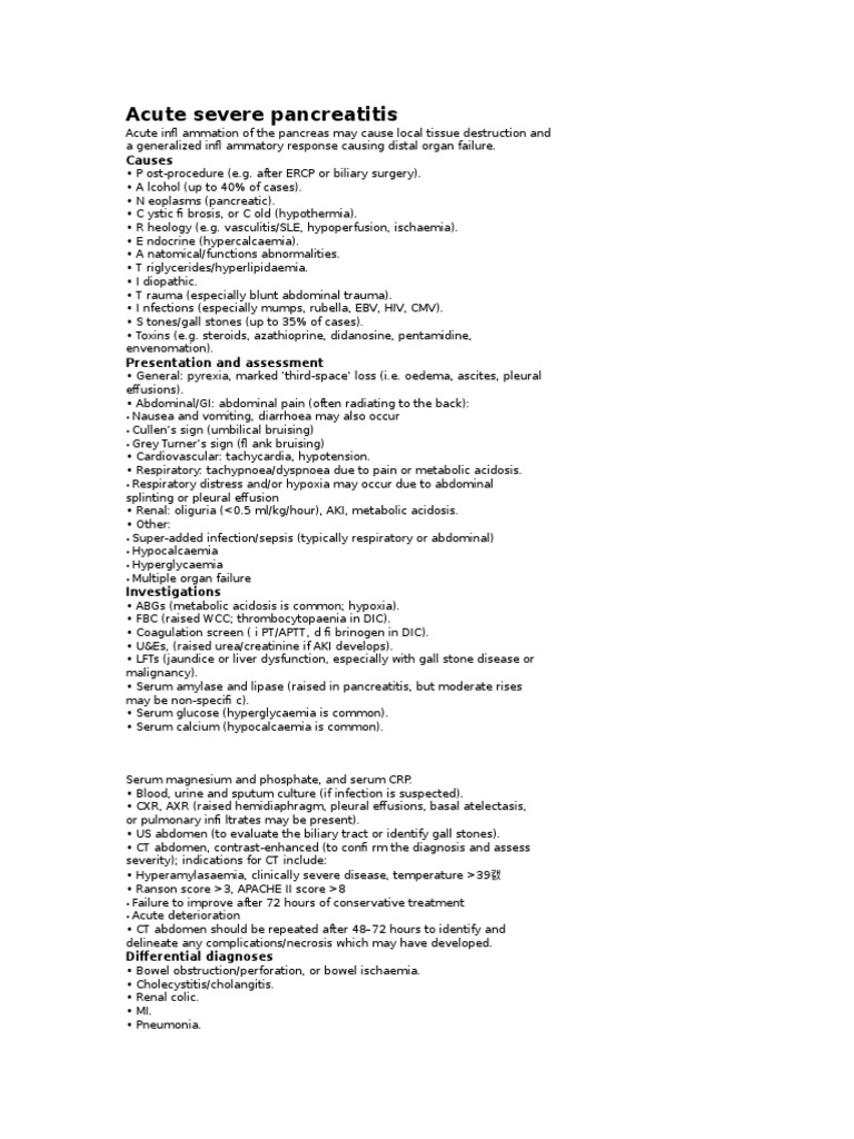Acute Severe Pancreatitis: Causes | PDF | Medical Specialties ...