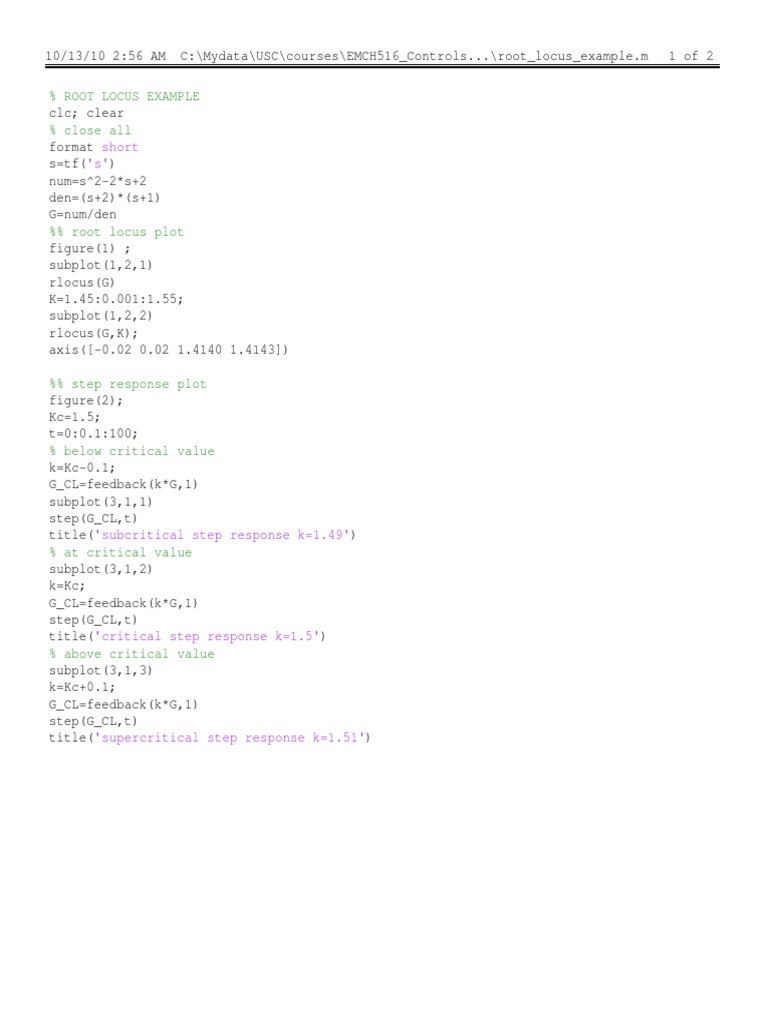 Root Locus Example Print | PDF