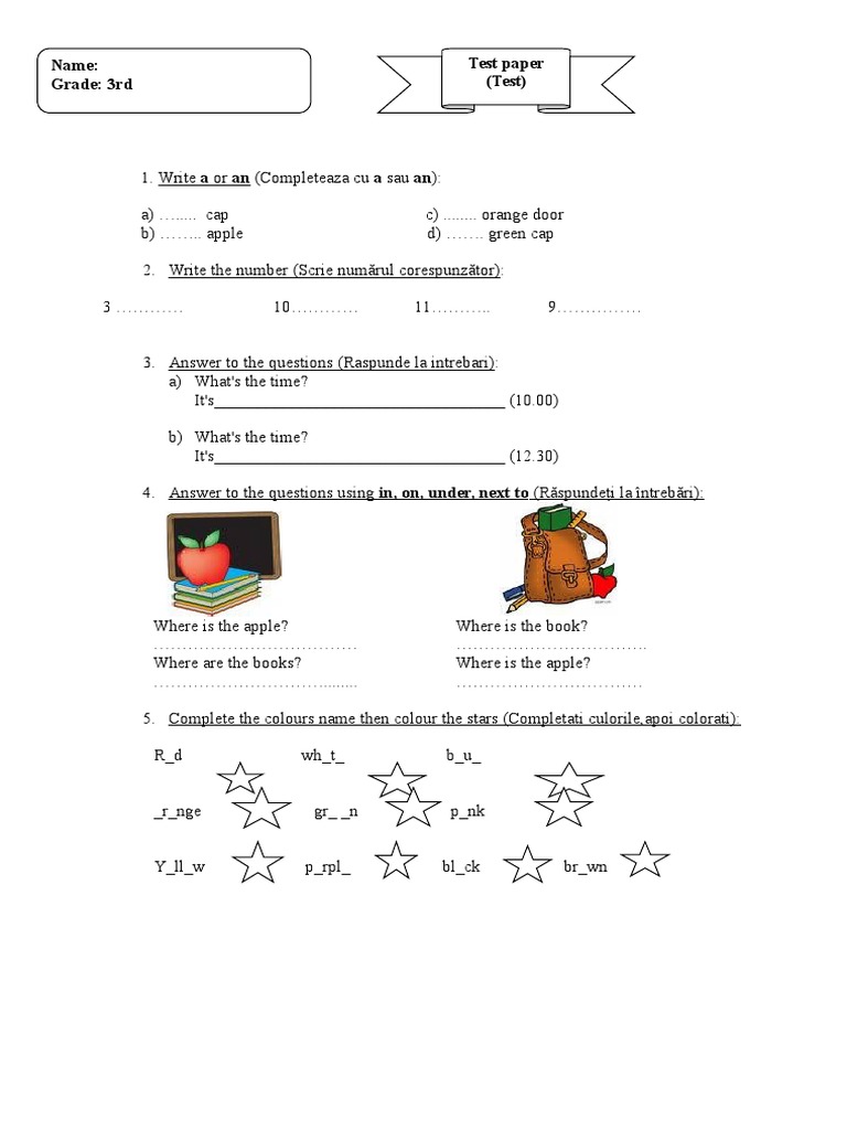 3rd Grade English Test Paper | PDF | Language Arts & Discipline ...