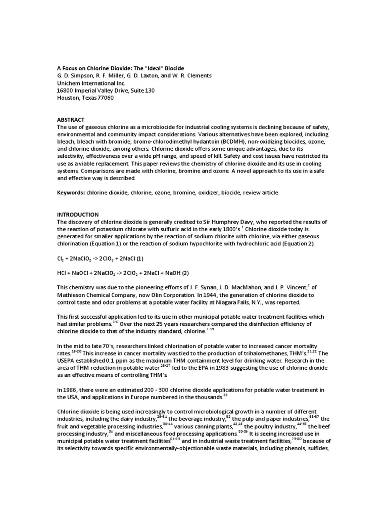 Chlorine Dioxide Ideal Biocide PDF Chlorine Ozone