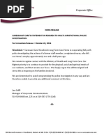 Caressant Care Statement About Police Investigation