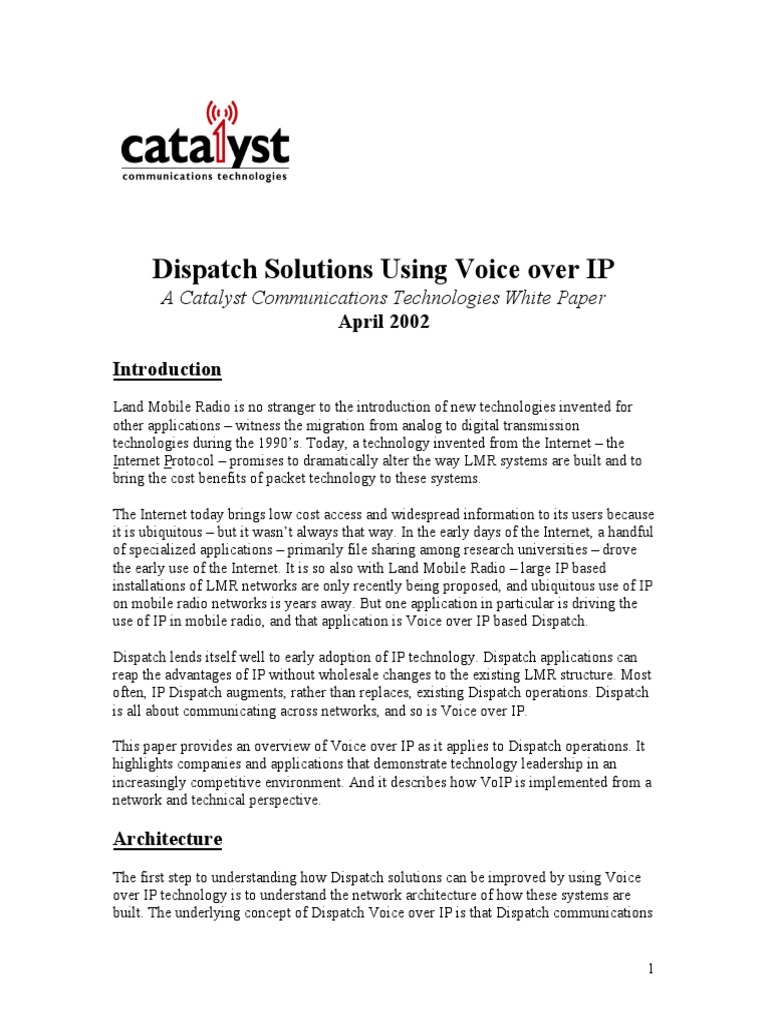 Dispatch Solutions Using Voice Over IP: A Catalyst Communications ...